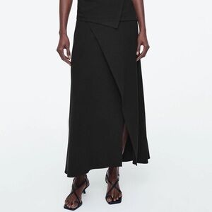 COS Asymmetrical Black Maxi Skirt Minimalist Wrap Slit Size Small